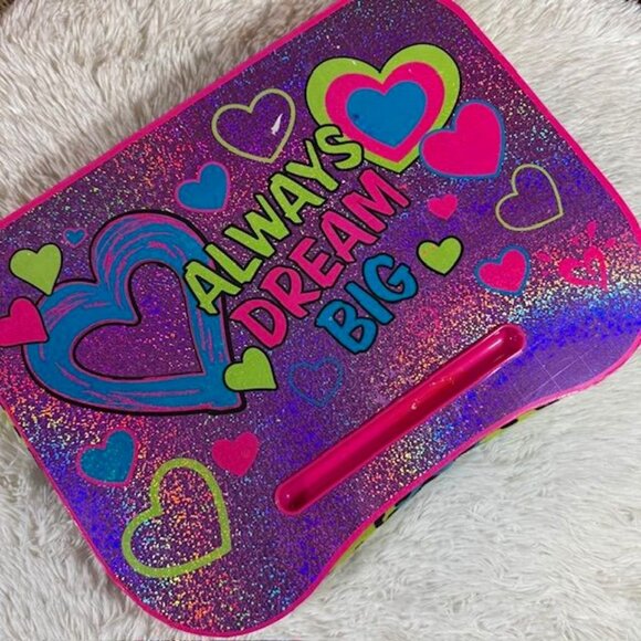 ALWAYS DREAM BIG Vibrant Leopard Glitter Hearts Bean Bag Lap Desk Device Holder - Picture 1 of 14